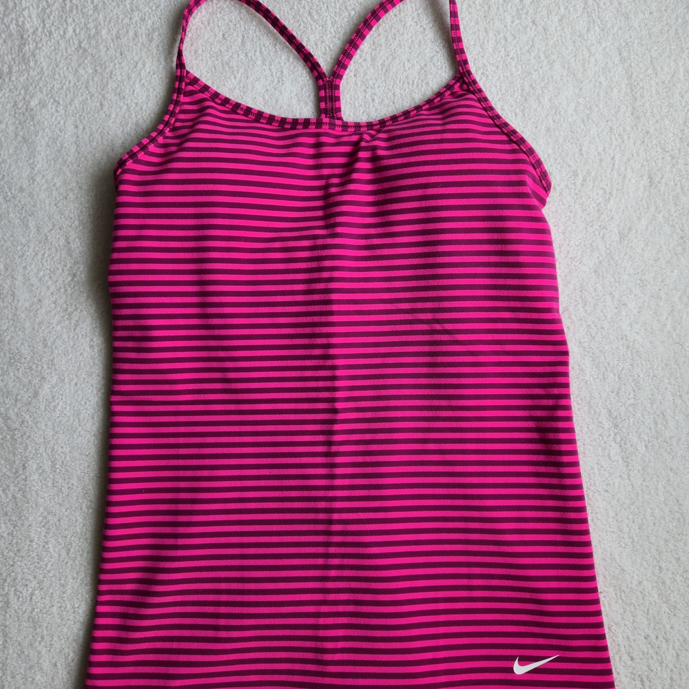 Nike Dri-Fit Women's Pink Striped Tank Top e/ Built-in Bra size M